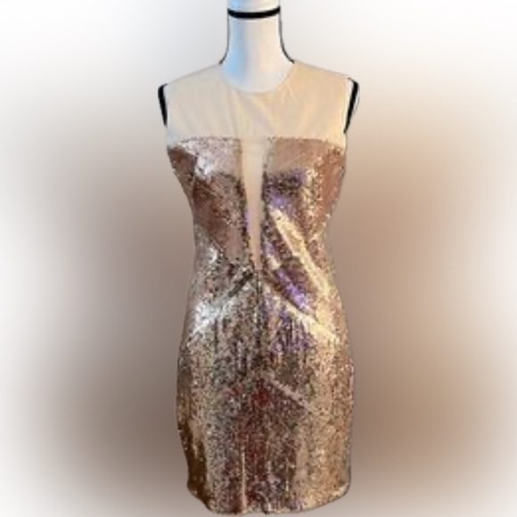 bebe Dresses & Skirts - Bebe | rose pink gold sequin mesh cocktail dress